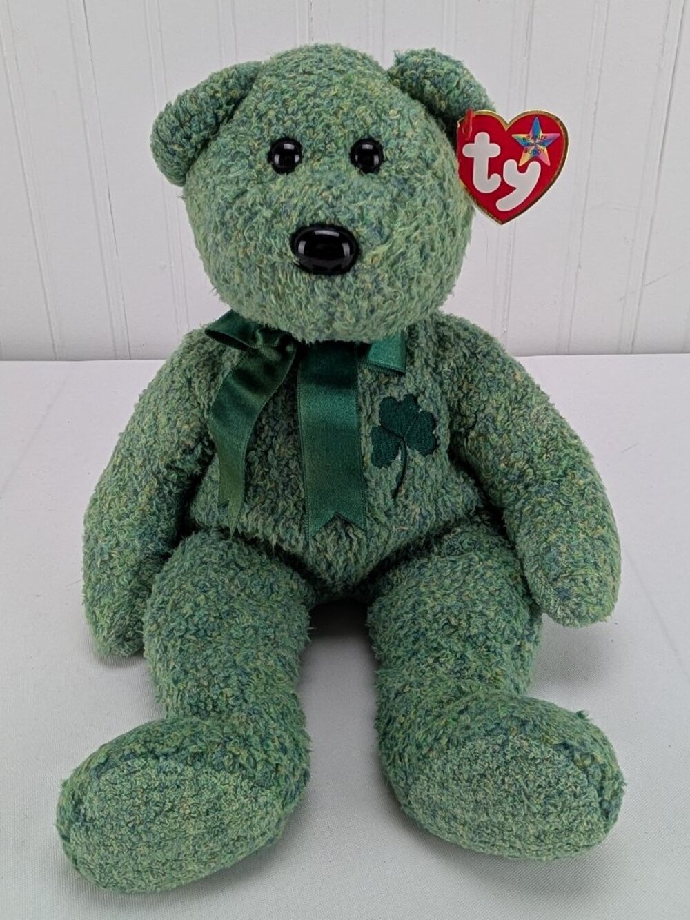Ty Shamrock Beanie Buddy Plush 13" Stuffed Animal Irish 2001 Vintage Green Tags